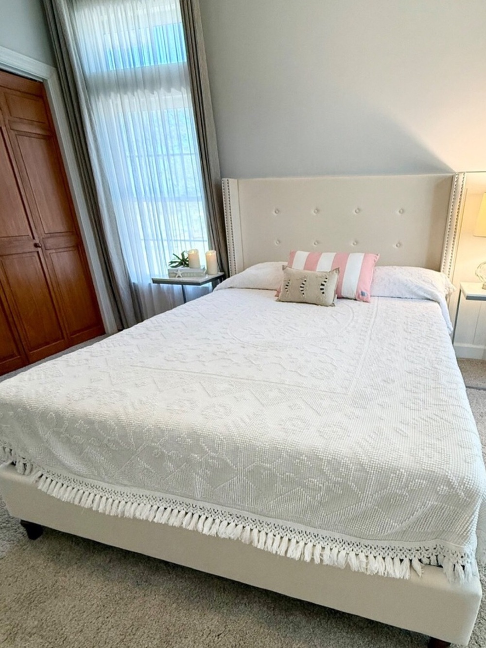 VINTAGE HOBNAIL CHENILLE BEDSPREAD FULL / QUEEN MADE IN USA FINGED COVERLET